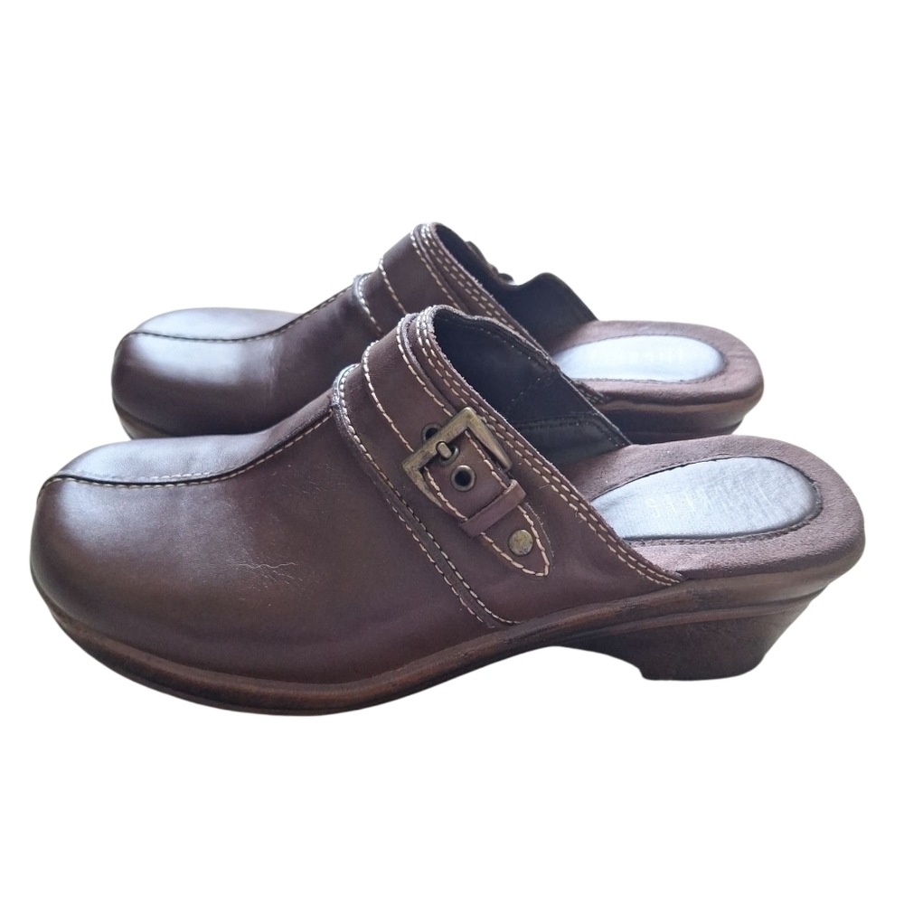 Vintage Nickels Brown Leather Clogs Mules Comfort Shoes Size 8.5 - Picture 3 of 11